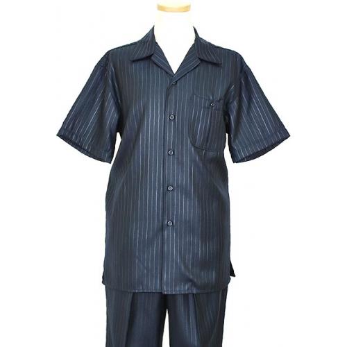 Pronti Navy Shadow Stripes Microfiber Blend 2 PC Outfit SP5899-1